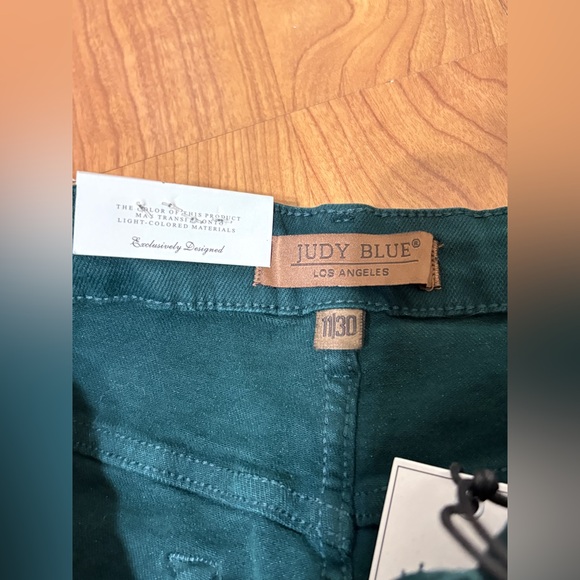 Judy Blue Tummy Control Wide Leg Jeans Size 11 Teal Green High-Waisted Cropped - Picture 7 of 16
